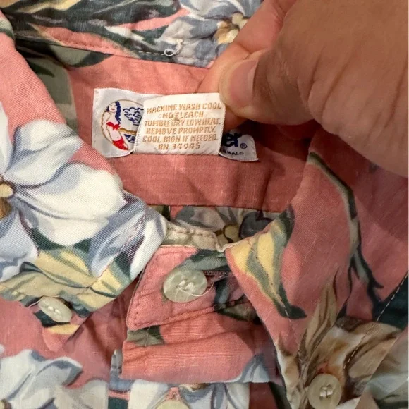 REYN SPOONER Vintage Mens 1/4 Button Pull Over Pink Hawaiian Shirt Size Medium - Picture 4 of 8